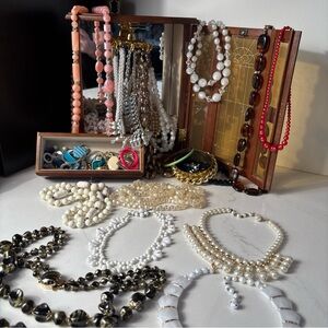 Huge lot from Grandmas Vtg jewelry box all wearable Necklaces Earrings Brooches